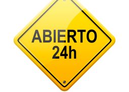 Señal amarilla texto ABIERTO 24h